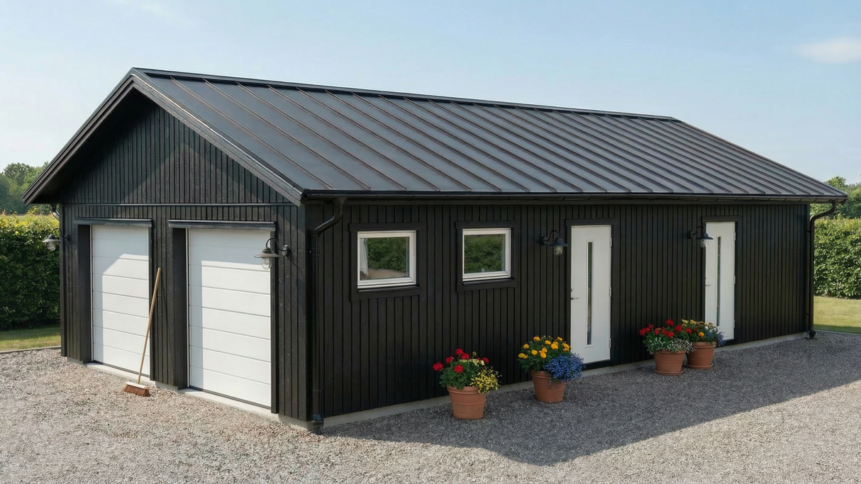 Dubbelgarage Grytskär med lägenhet 2 rum, toalett 32kvm totalt 85kvm