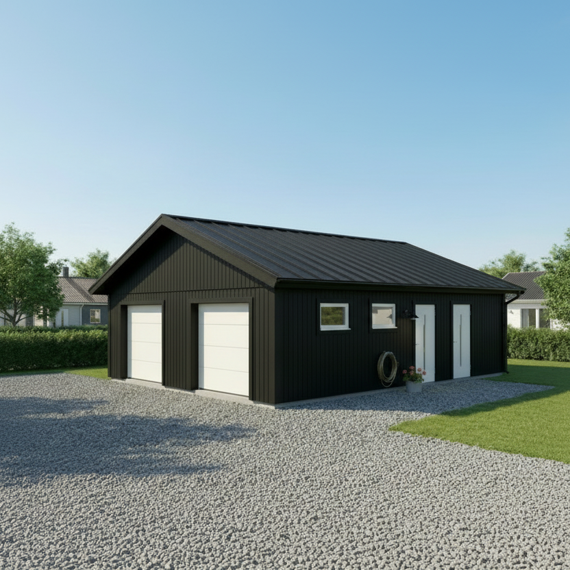 Dubbelgarage Sandholmen med lägenhet och toalett 22kvm totalt 72kvm