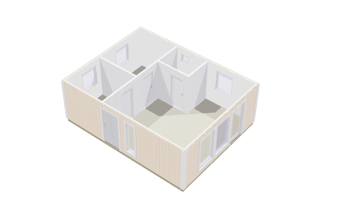 Attefallshus Vånören med 2 rum, kök/allrum och toalett 42kvm