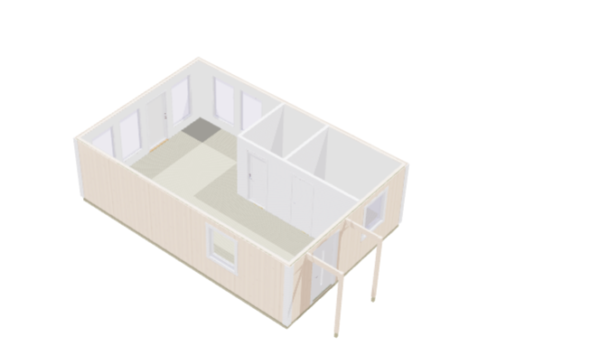 Attefallshus Ledskär 1 rum, kök/allrum, toalett 48kvm