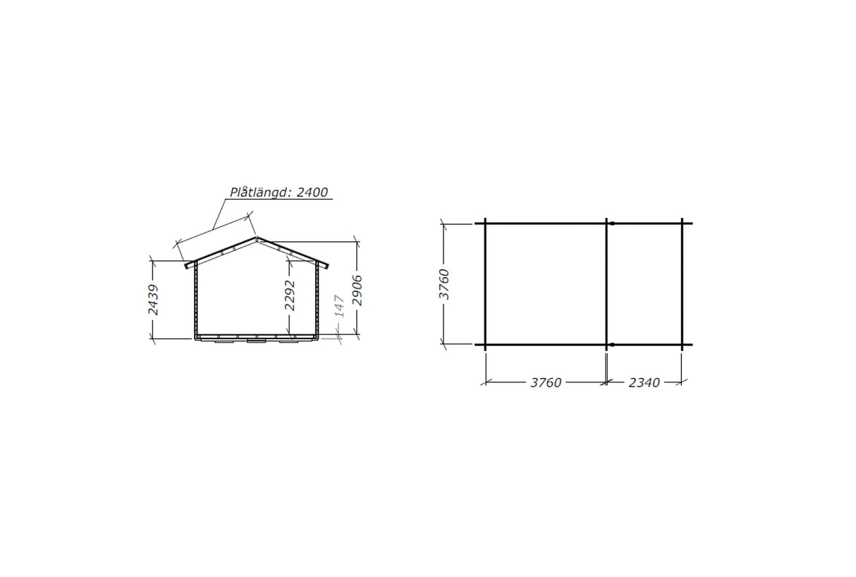 Attefallshus Tät Grundmodell Torp 24 kvm