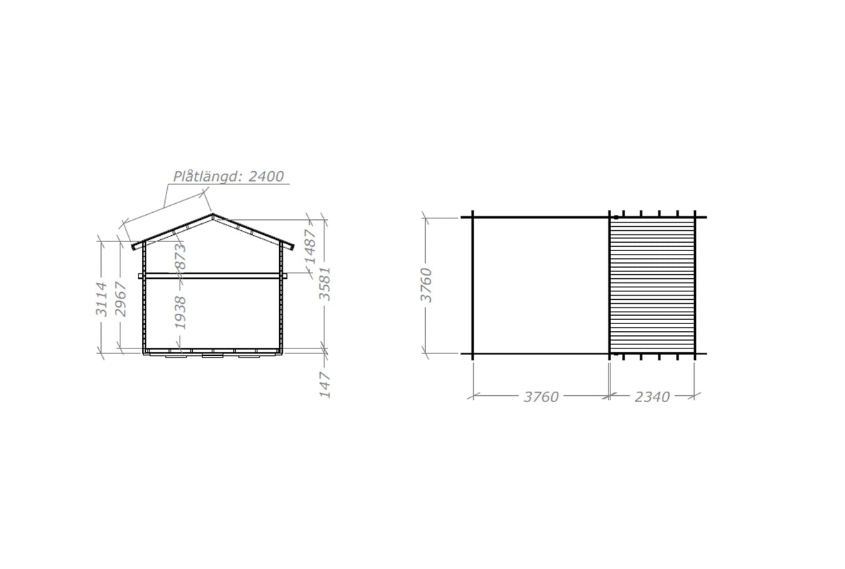 Attefallshus Tät Grundmodell Loft 24 kvm