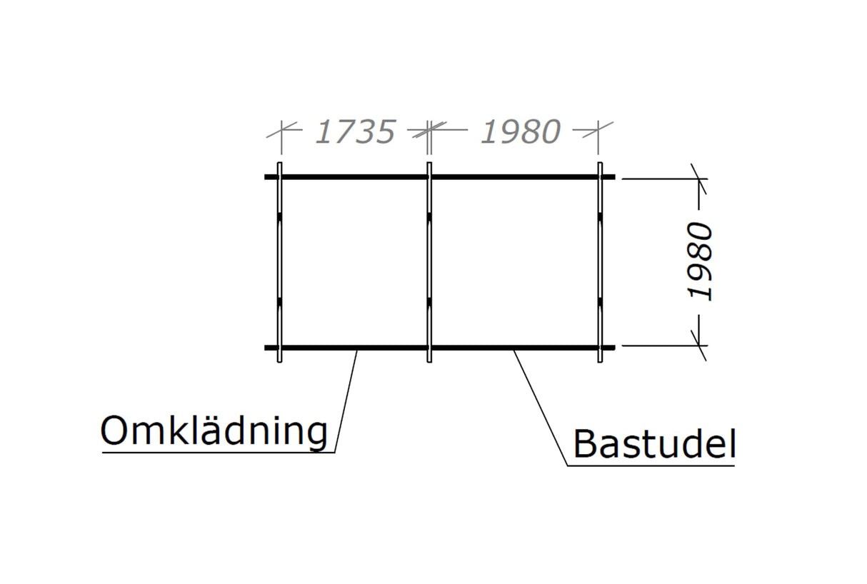 Bastustuga tät grundmodell funkis 8 kvm
