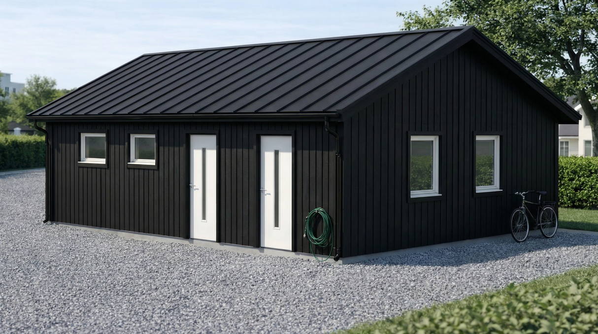 Dubbelgarage Sandholmen med lägenhet och toalett 22kvm totalt 72kvm