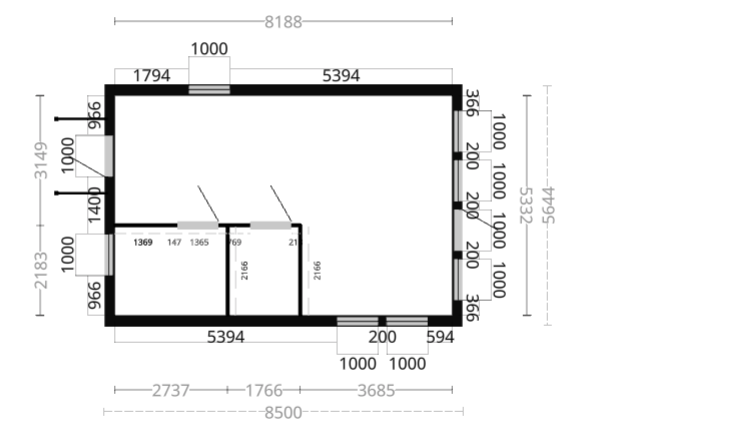 Attefallshus Ledskär 1 rum, kök/allrum, toalett 48kvm