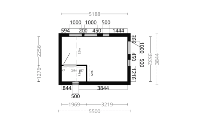 Attefallshus Ledskär kök/allrum och toalett 22kvm