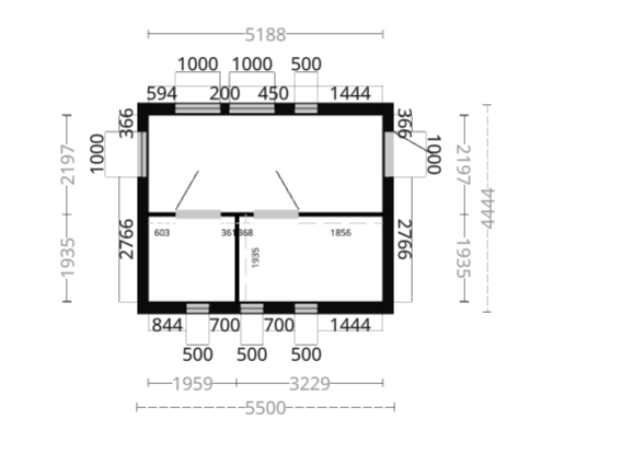 Attefallshus Flingskär 1 rum, Kök/allrum och toalett 25kvm