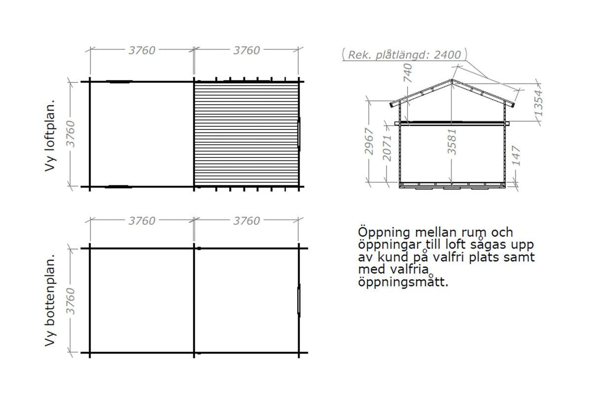 Attefallshus Tät Grundmodell Loft Torp 30 kvm