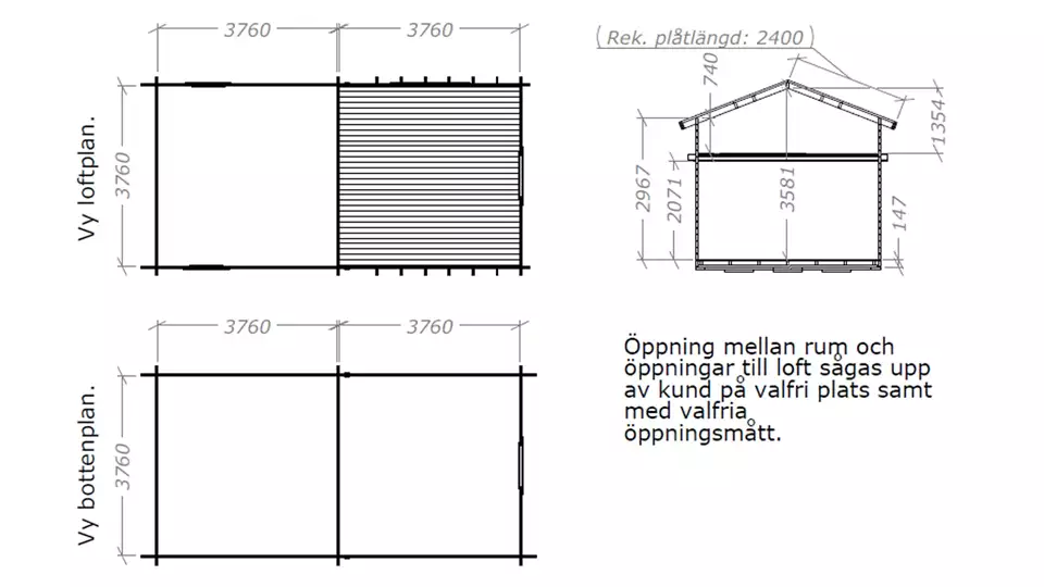 Attefallshus Brusan Loft Torp 30 Kvm Tät Planritning