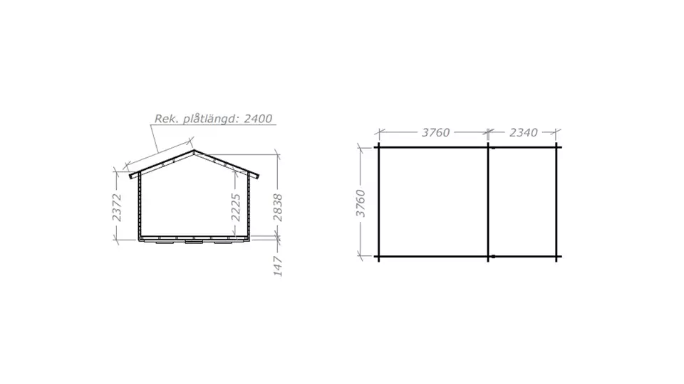 Attefallshus Tät Grundmodell (15+9) 24 Kvm Planritning