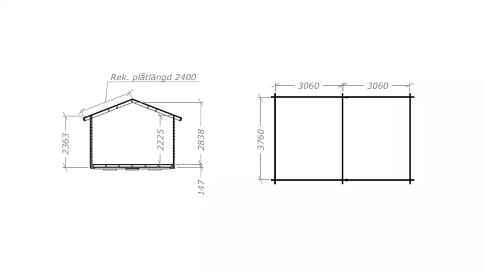 Attefallshus Tät Grundmodell (12+12) 24 Kvm Planritning